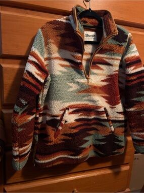 Wrangler Women’s Sherpa Zip Pullover - Brown, Cream, Green, Rust